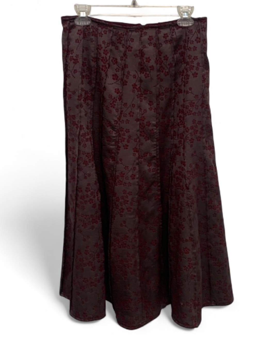 Vintage Stiletto Burgundy Japanese Blossoms Floral Maxi Skirt